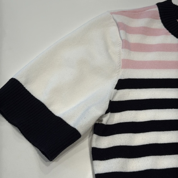 Karl Lagerfeld Paris Stripe Soft Lightweight Sweater Fabric Short Sleeve S - Picture 5 of 11